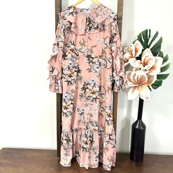 Shein floral ruffle maxi dress sz L - Picture 2 of 5